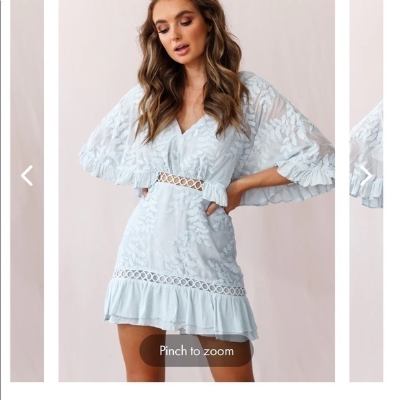 Selfie Leslie M Caspar leafy baby blue meborirdered dress - Picture 3 of 14